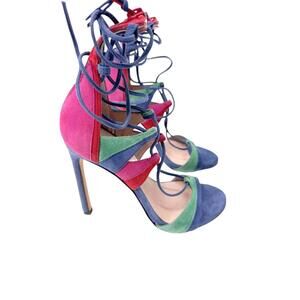 Stuart Weitzman Legwrap multicolor Colorful Suede Sandals size 5 party